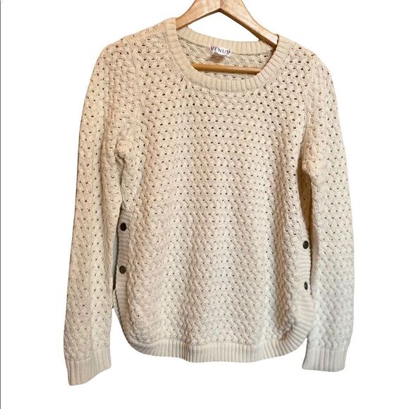Venus Cream Cableknit Sweater Button Detail Medium - Picture 1 of 5